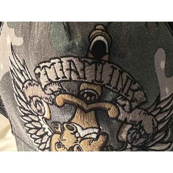 Miami Ink Embroidered Camo Y2K Wings Knife Heart Snap Back Baseball Cap Vintage - Picture 2 of 14
